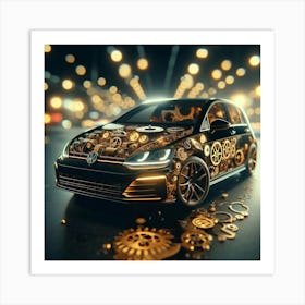 Gold Car With Gears Art Print