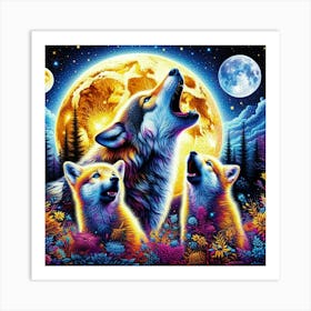 Howling Wolf Family in Moon Art Print