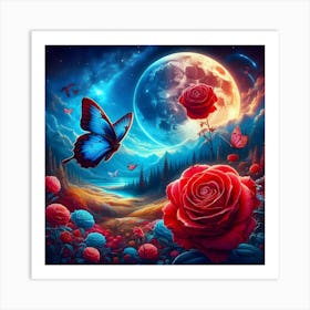 Roses And Butterflies 7 Art Print