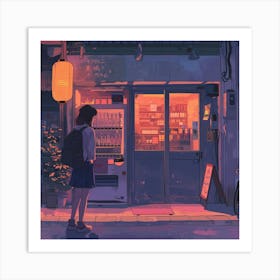 Girl In Front Of A Vending Machine Art Print