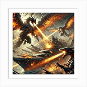 Blaze Wyverns Dismantling Armor Structures Art Print