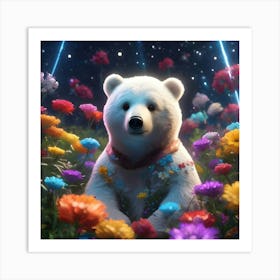 Polar Bear In Flowers Art Print