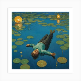 Lily Dreams: A Man’s Aquatic Repose Art Print