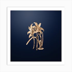 Gold Botanical Meadow Habranthus Flower on Midnight Navy Art Print