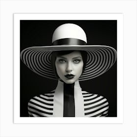 Monochrome Model Wearing Striped Hat Art Print