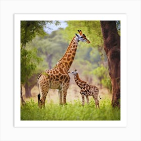 Giraffe Mother And Baby Art Print