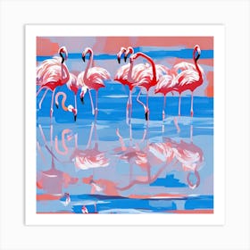 Flamingos in Water Art Print