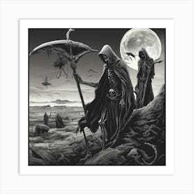 "Guardians of the Afterlife: An Eerie Night Under the Full Moon" Art Print