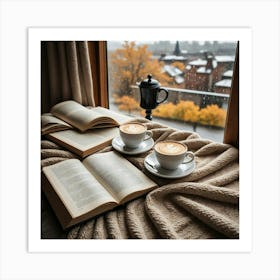 Coffee And Books On A Window Sill 1 Art Print