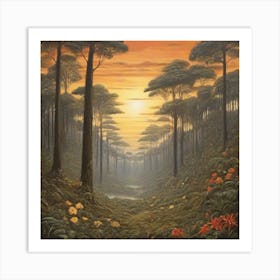 Sunset In The Forest Art Print