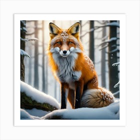 Fox In The Snow 7 Art Print