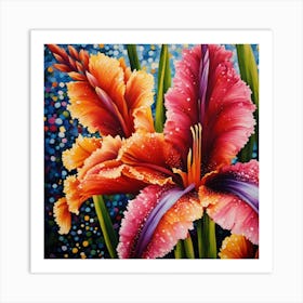 Pointillist on wood "Flower of Gladioli" 1 Art Print