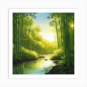 A Stream In A Bamboo Forest At Sun Rise Square Composition 7 Art Print