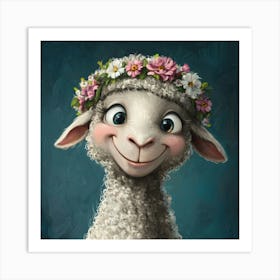 Sheep With Flowers 1 Poster