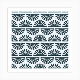 Geometric Pattern With Dark Blue Sunrise On Light Blue Square Art Print