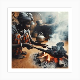 African Woman Cooking Art Print