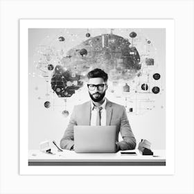 Businessman Working With Laptop Art Print