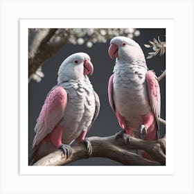 Two Parrots Perched On A Branch Art Print