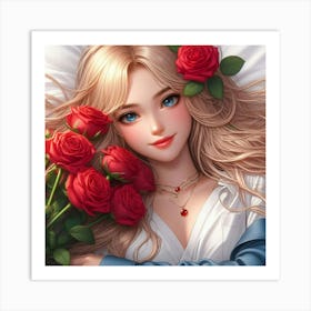 Beautiful Girl With Roses 5 Art Print