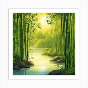 A Stream In A Bamboo Forest At Sun Rise Square Composition 227 Art Print