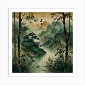 Leonardo Lightning Xl Watercolor Art Chinese Painting With Bir 2 Art Print