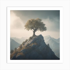 Lone Tree On Top Of Mountain 54 Art Print