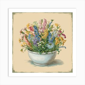 Vintage Wildflowers In A Bowl 4 Art Print