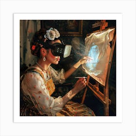 Digital Frida Series. Frida Kahlo Working With Virtual Reality. Art Print