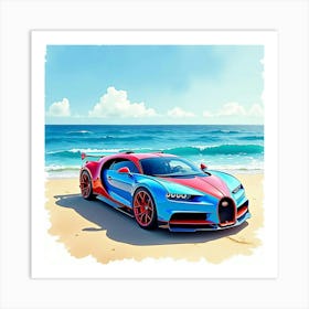 Bugatti Divo In A Vivid Watercolor Ocean Scene, No Logo Or Signature 1 Art Print