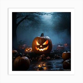 Fog Holiday Greeting Scarey Evil Dark Ominous Leaf Stripes Haunting Wood Carving Flames (25) Art Print