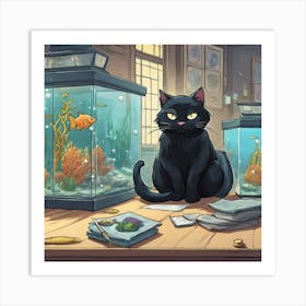 Cat In Aquarium 1 Art Print