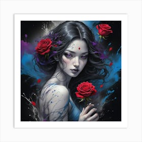 Woman With Roses Art Print