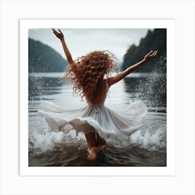 Girl Splashing In The Water Art Print