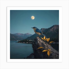 Bluebird In The Moonlight Art Print