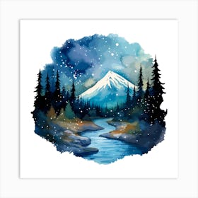 Watercolor Mountain Landscape 6 Art Print