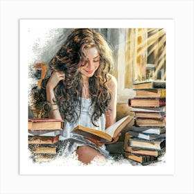 Girl Reading A Book Art Print