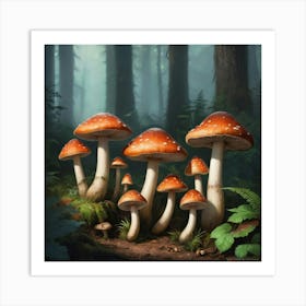 Mushrooms In The Forest Art Print Art Print