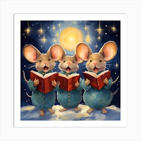 Three Mice Singing Christmas Song Art Print