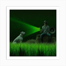 Man And Dog In The Grass Art Print