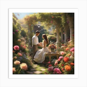 Couple of Lovers in a lush garden 1 Art Print