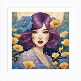 Girl With Purple Hair 3 Art Print