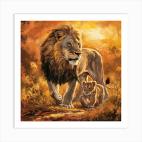 Lion And Cub 2 Art Print