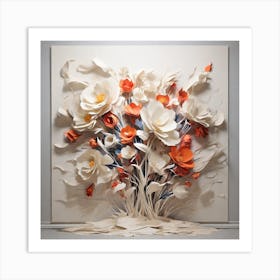 Flowers of white paper Art Print