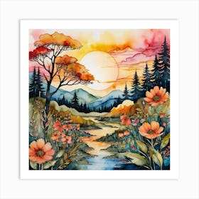 Sunset By The River Art Print