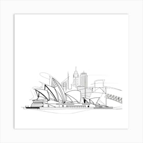 Sydney Opera House, minimalist, line art, black and white. Art Print