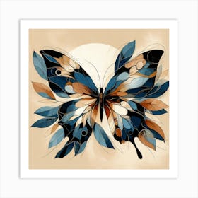 Modern Abstract Butterfly in Blue & Cream III Art Print