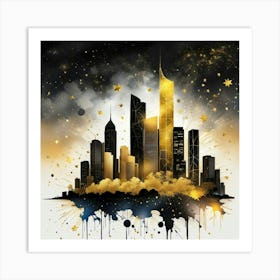 Gold City Skyline Art Print