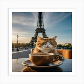 Cat With Eiffel Tower Art Print