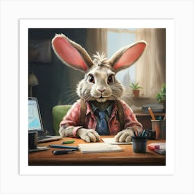 Rabbit At The Desk 3 Art Print