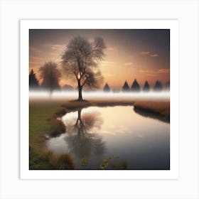 Lone Tree In Mist Art Print